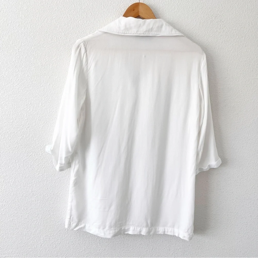 Sleeper Ostrich Feather White Button Down Sleepwear Luxury Loungewear Pajama Top